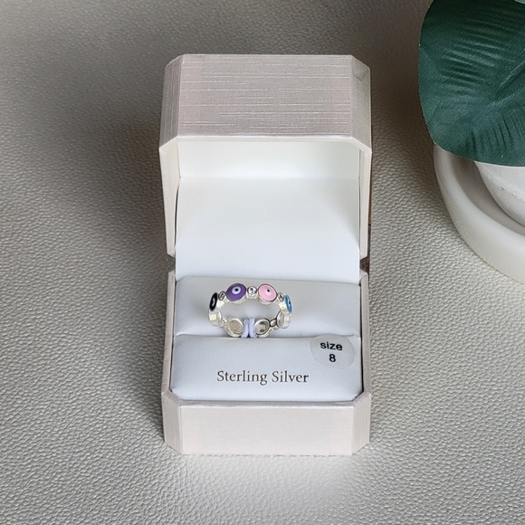 Cynthia Rowley Evil Eye Multi Colored Enamel Sterling Silver Ring Size 8 - Picture 2 of 10
